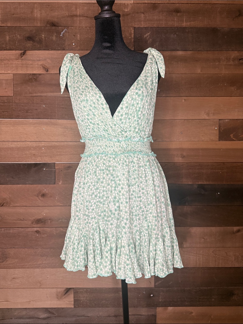 Skylar + Madison Mint Green Floral Tie-Shoulder Mini Dress
